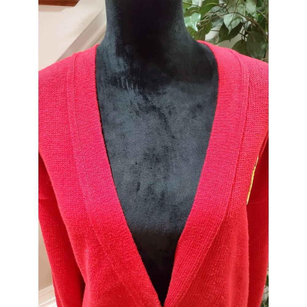 Vintage Delia McKain Red Cotton Long Sleeve Button Front Cardigan Sweater Large - Picture 3 of 14